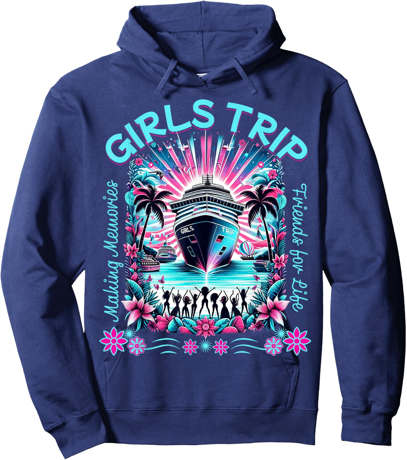 Fun Matching BFF Girls Trip Friends Cruise Hoodie - Hoodie | Navy