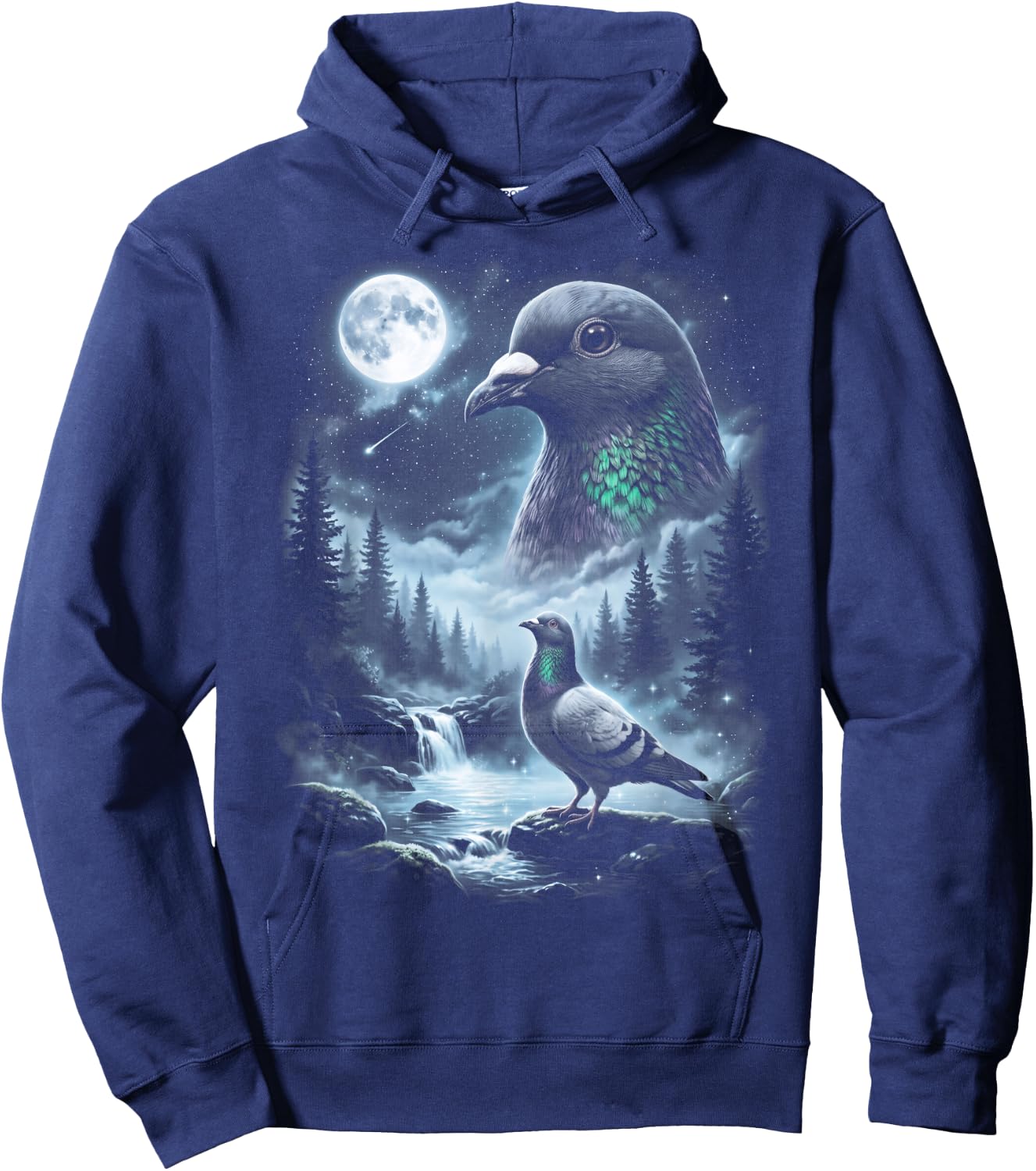 Pigeon Howling at Moon 90's Retro Birdwatcher Hoodie - Hoodie | Navy