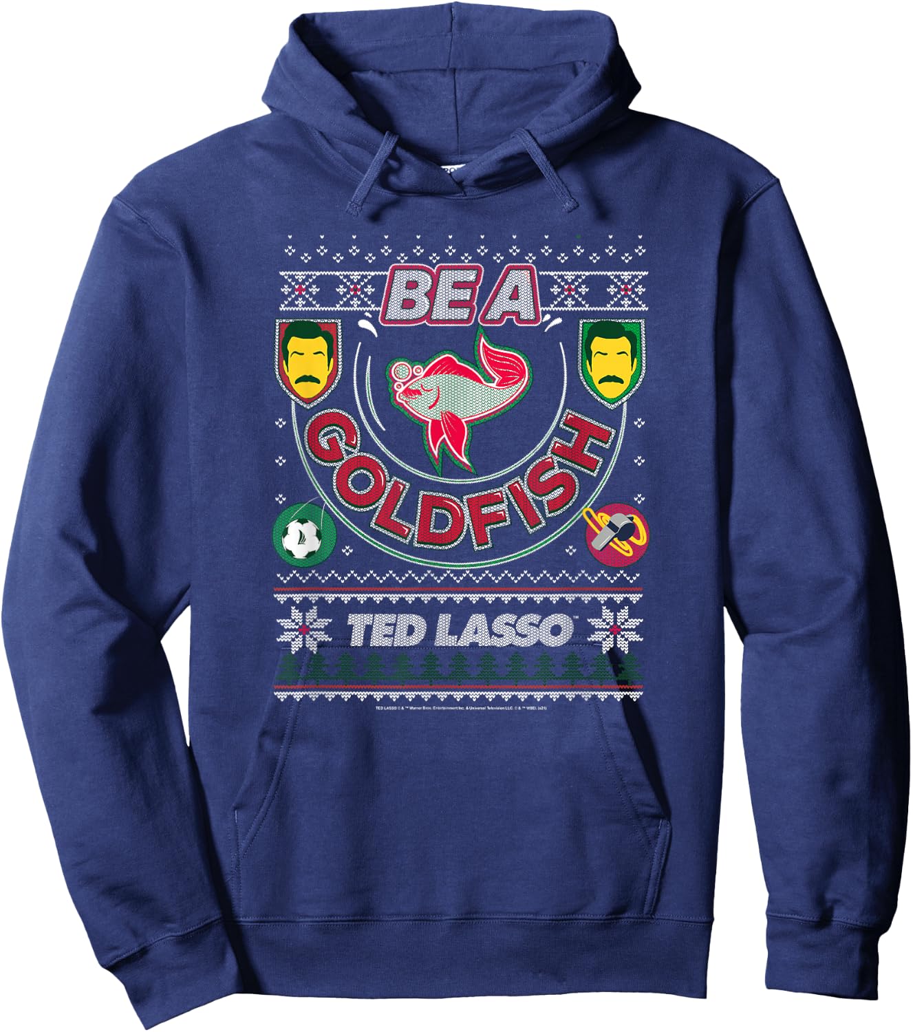 Ted Lasso Christmas Be A Goldfish Ugly Sweater Hoodie - Hoodie | Navy