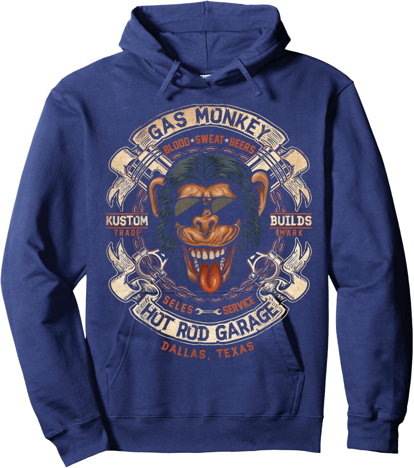 Monkey Gas Crossed Pistons Ribbon Logo Small Hoodie - Hoodie | Navy