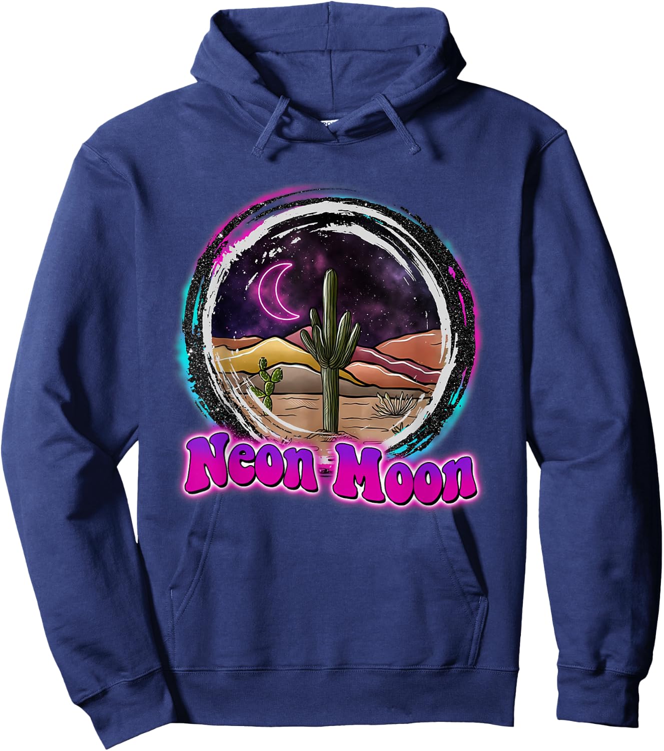 Neon-Moon Country Retro Western 80s 90 Cactus Hoodie - Hoodie | Navy