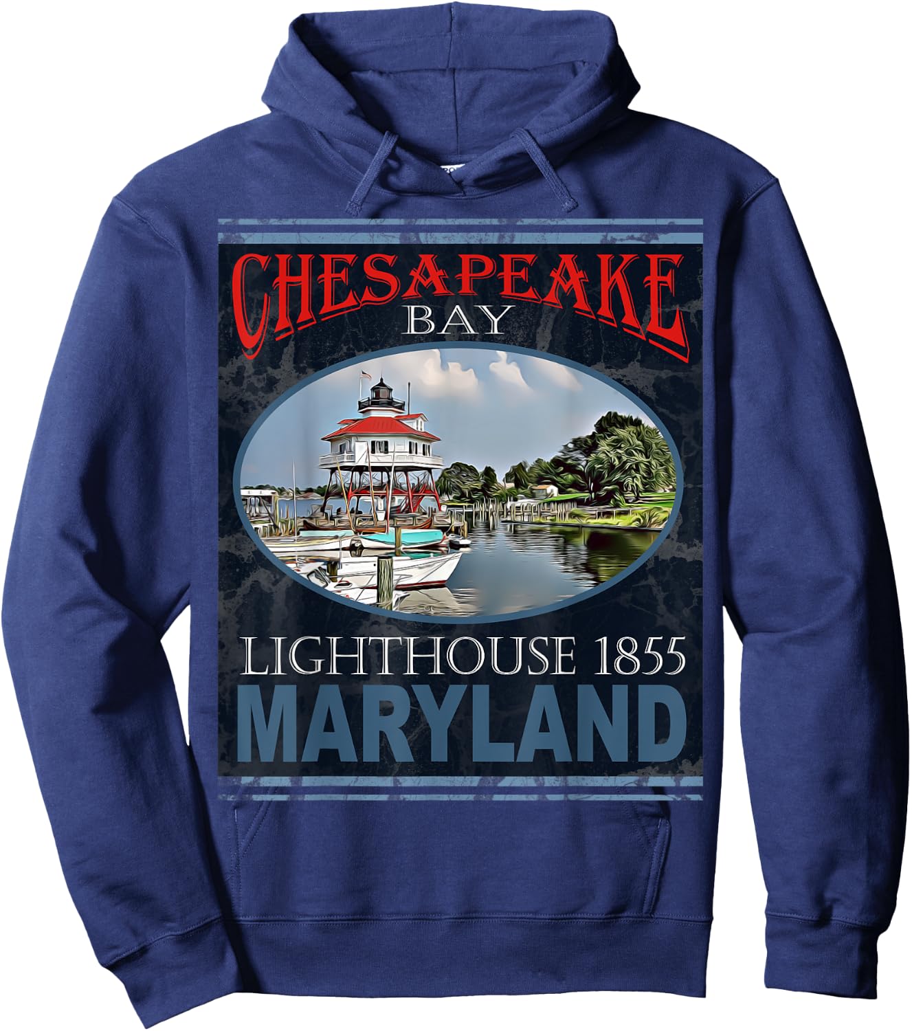 Chesapeake Bay Lighthouse Maryland 1855 Design Hoodie - Hoodie | Navy