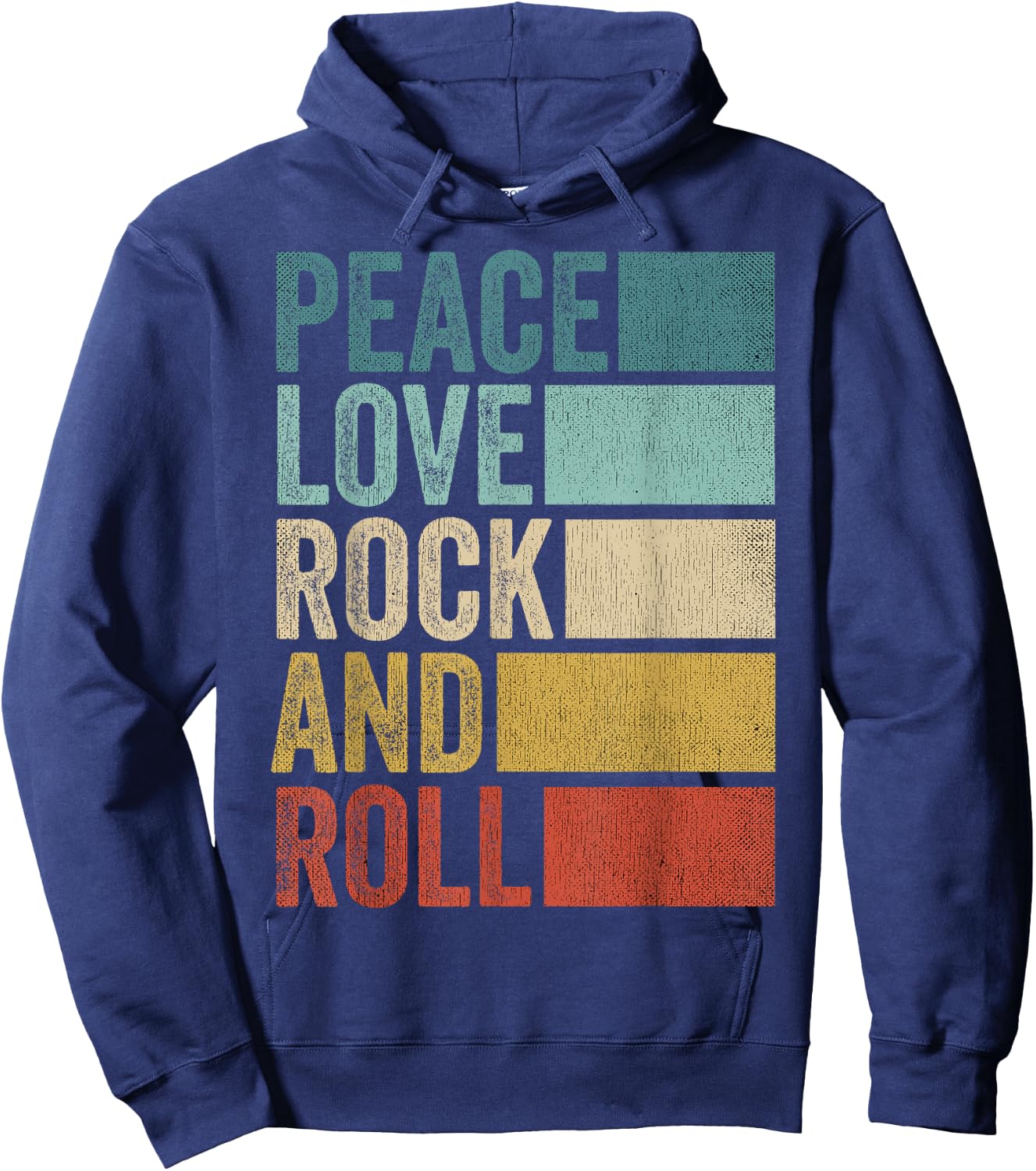 Retro Rocknroll Music Peace Love Rock And Roll Hoodie - Hoodie | Navy