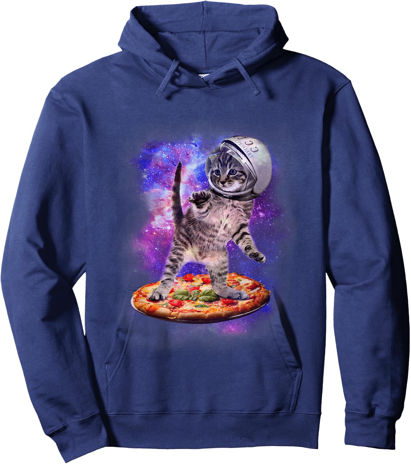 Funny Cat Flying A Pizza Astronaut Kitten Space Hoodie - Hoodie | Navy