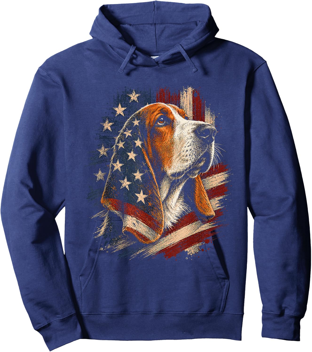 American Flag Basset Hound Artwork Design Hoodie - Hoodie | Navy