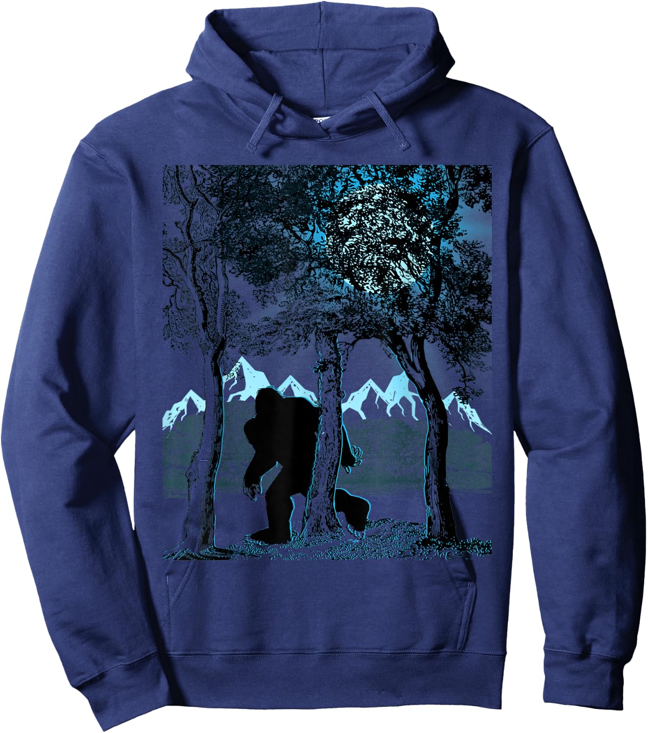 Bigfoot in the Forest Hiding Under the Moon Hoodie - Hoodie | Navy