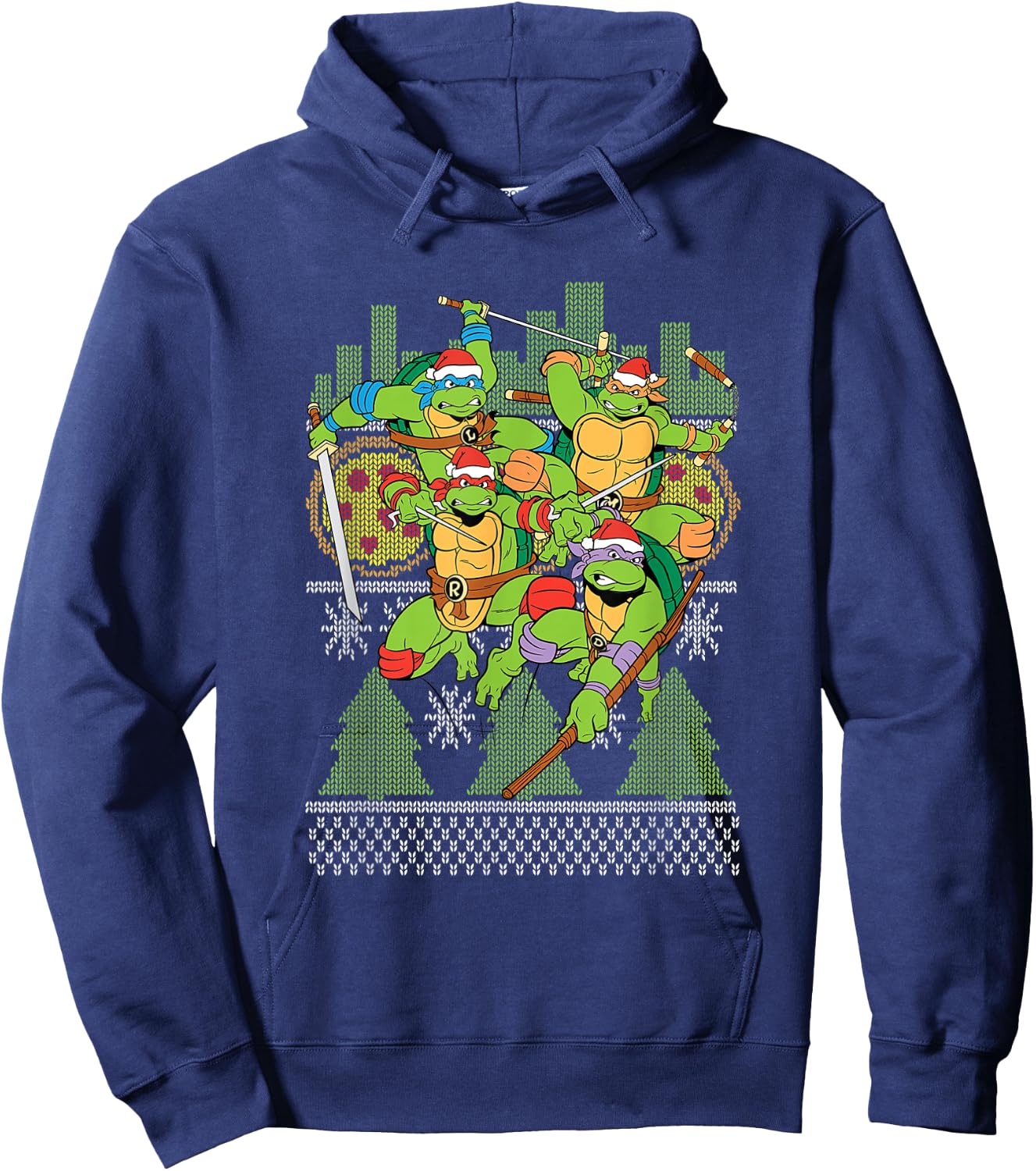TMNT Ugly Christmas Sweater All Characters Hoodie - Hoodie | Navy