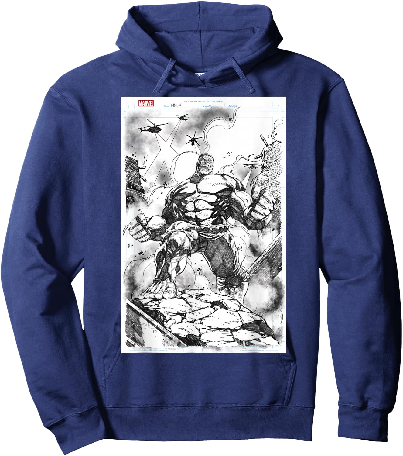 Marvel Hulk Comic Cover Sketch Hoodie - Hoodie | Navy