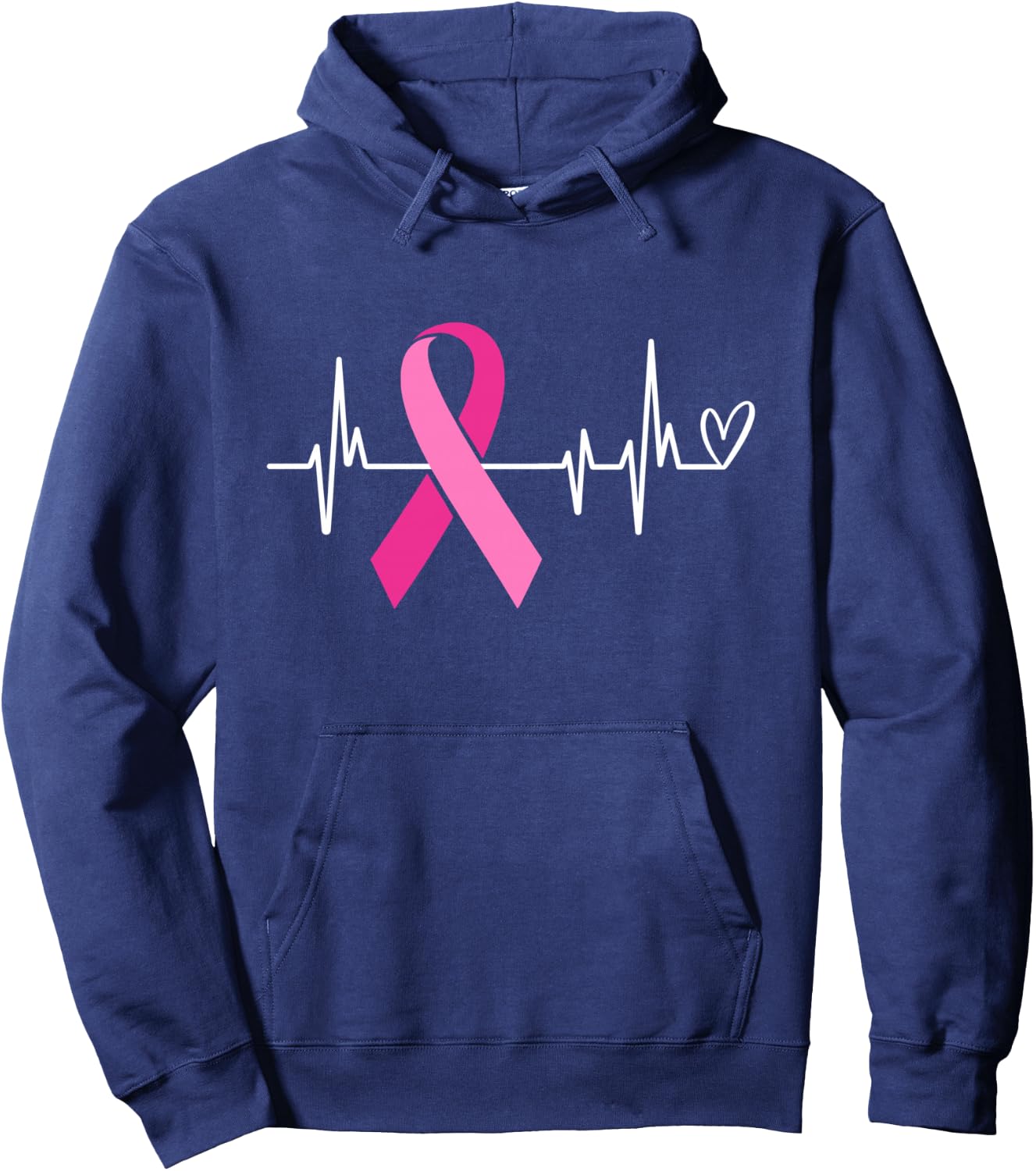 Pink Ribbon Heartbeat Breast Cancer Awareness Hoodie - Hoodie | Navy