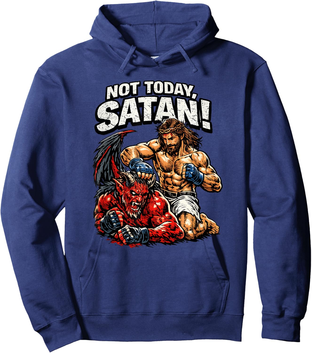 Jesus vs Devil, cage Fight, Jesus Christ Hoodie - Hoodie | Navy