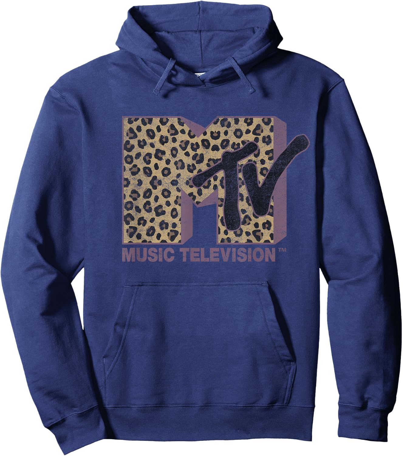 MTV Classic Leopard Print Bold Logo Small Hoodie - Hoodie | Navy