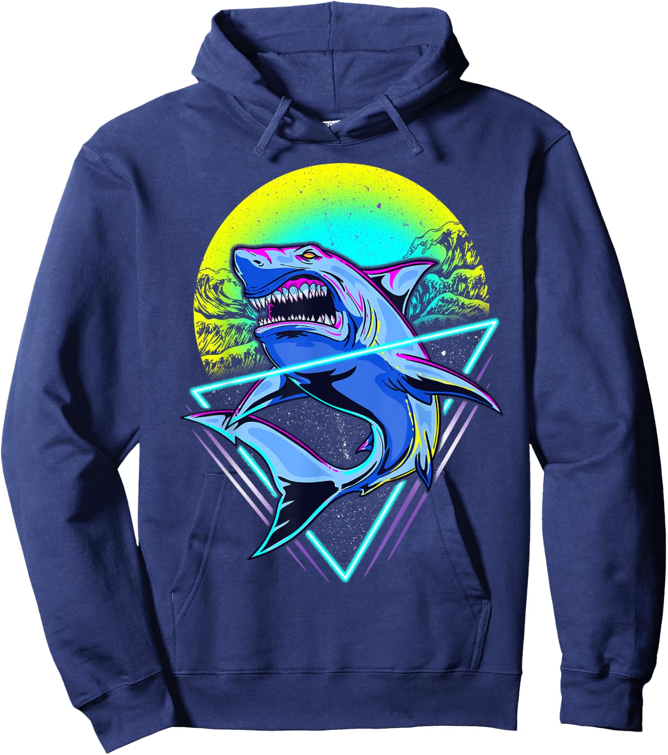 Shark Retro Punk 80s 90s Hoodie - Hoodie | Navy