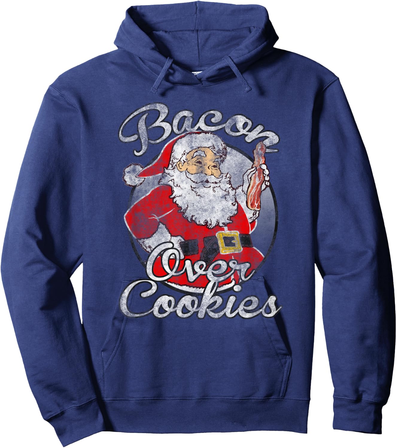 Trendy Christmas Santa Bacon Over Cookies Hoodie - Hoodie | Navy