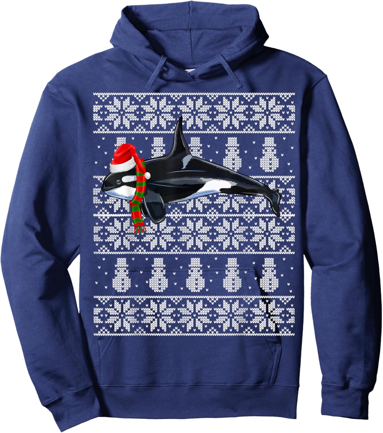 Xmas Santa Hat Orca Killer Whale Ugly Christmas Hoodie - Hoodie | Navy