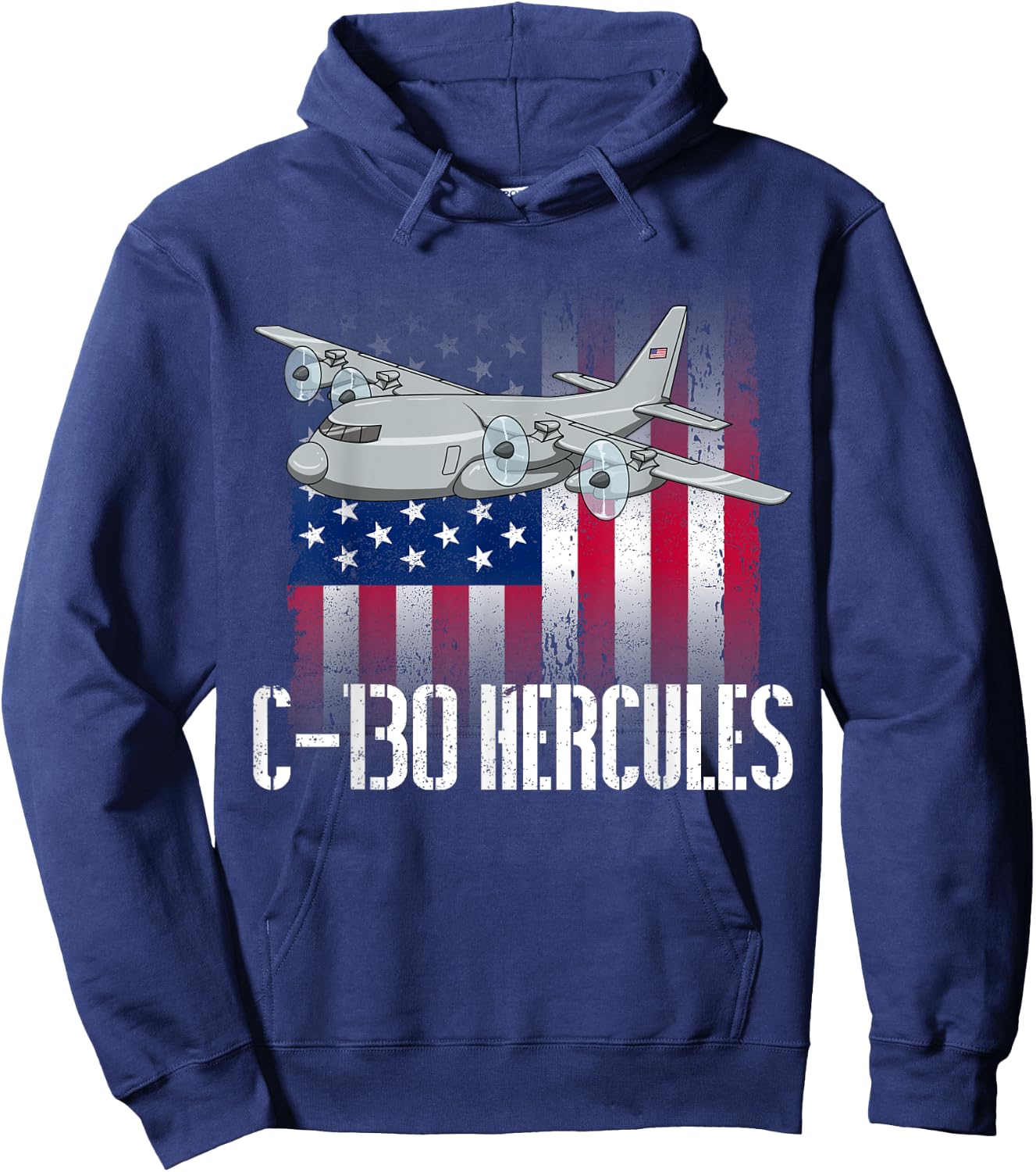 THE SALTY VETERAN C-130 Hercules American Flag Military Airplane - Black, -Adults, Small, Short Sleeve, Modern, Casual, Military, Independence Day, Memorial Day Hoodie - Hoodie | Navy