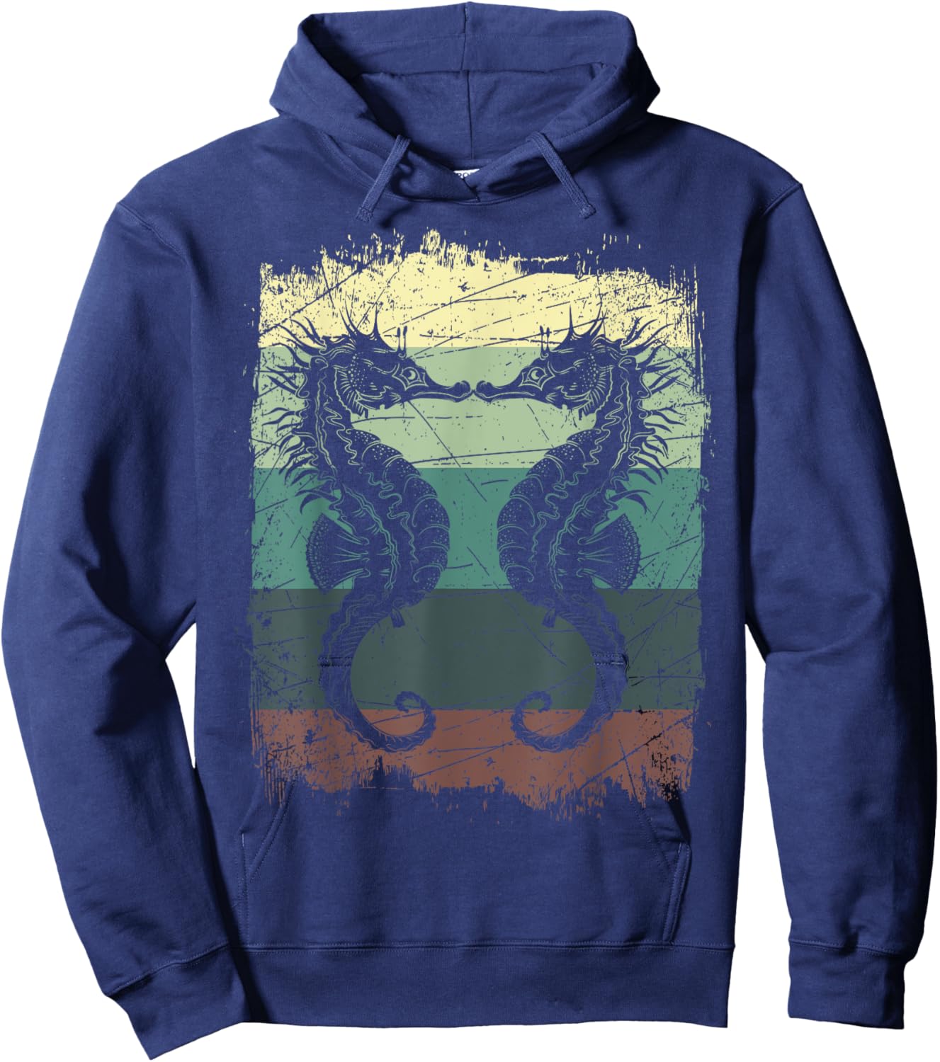 Underwater Animals Retro Seahorse Hoodie - Hoodie | Navy