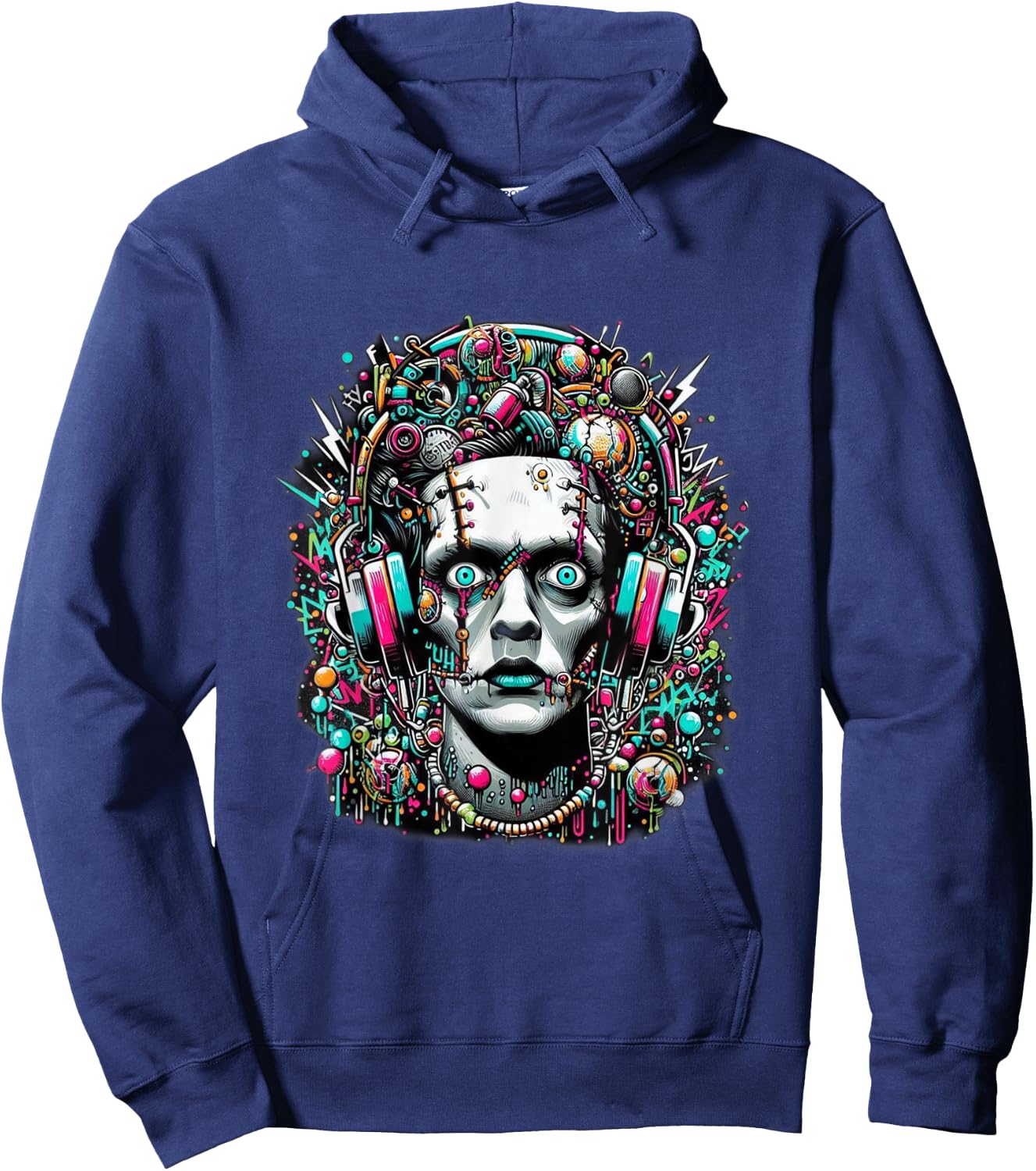 Cyberpunk Bride of Frankenstein Hoodie - Hoodie | Navy