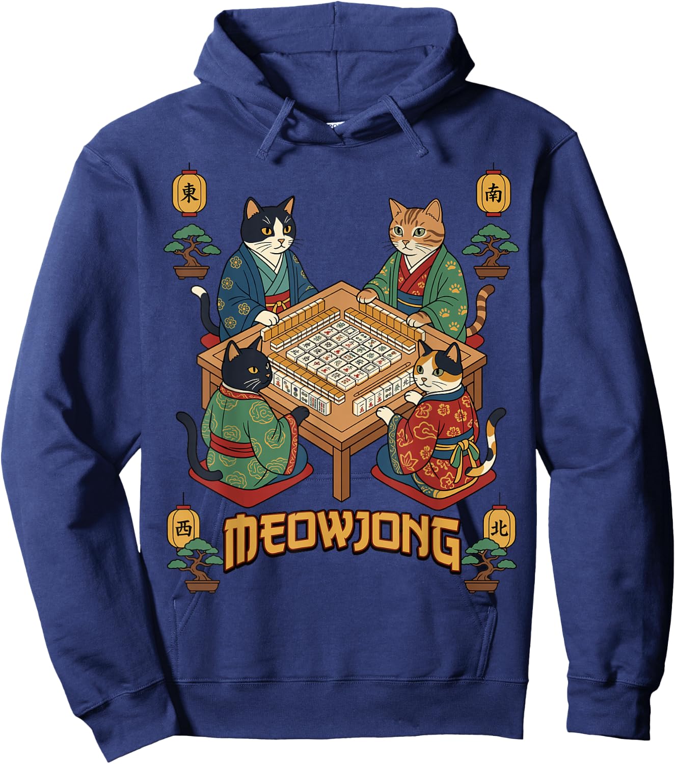 Cute Cats Playing Mahjong Meowjong Feline Game Hoodie - Hoodie | Navy