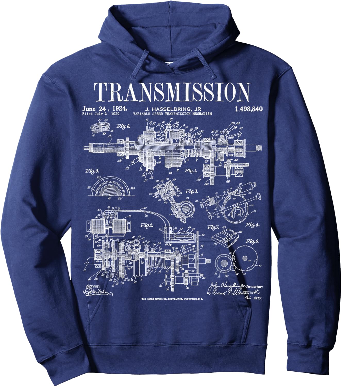 Car Motor Gear Vintage Patent Print Hoodie - Hoodie | Navy