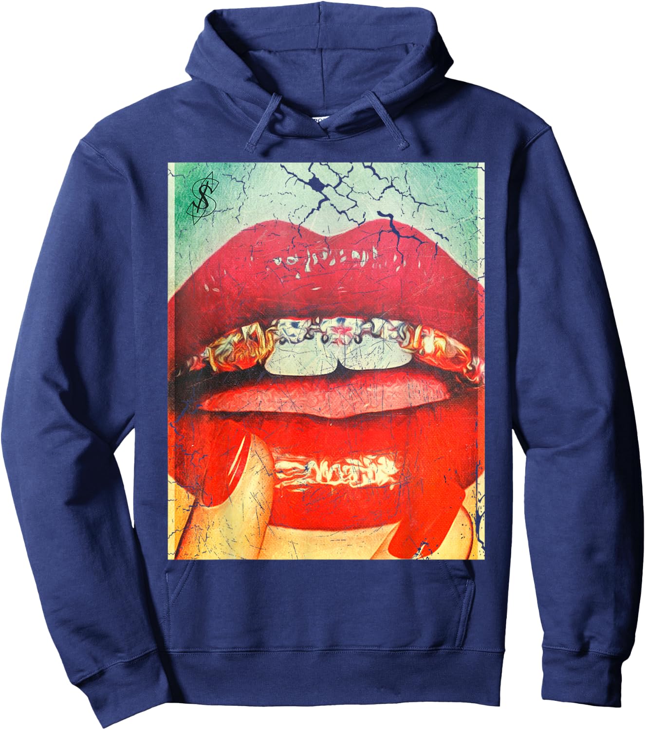 Diamonds in the Mouth Red Lips and Grills Hoodie - Hoodie | Navy