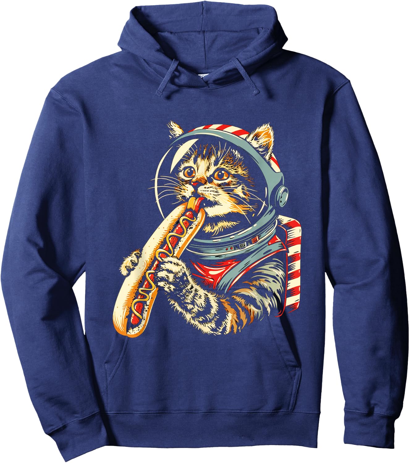 Space Astronaut Cat Eating Hotdog Funny Cat Hoodie - Hoodie | Navy