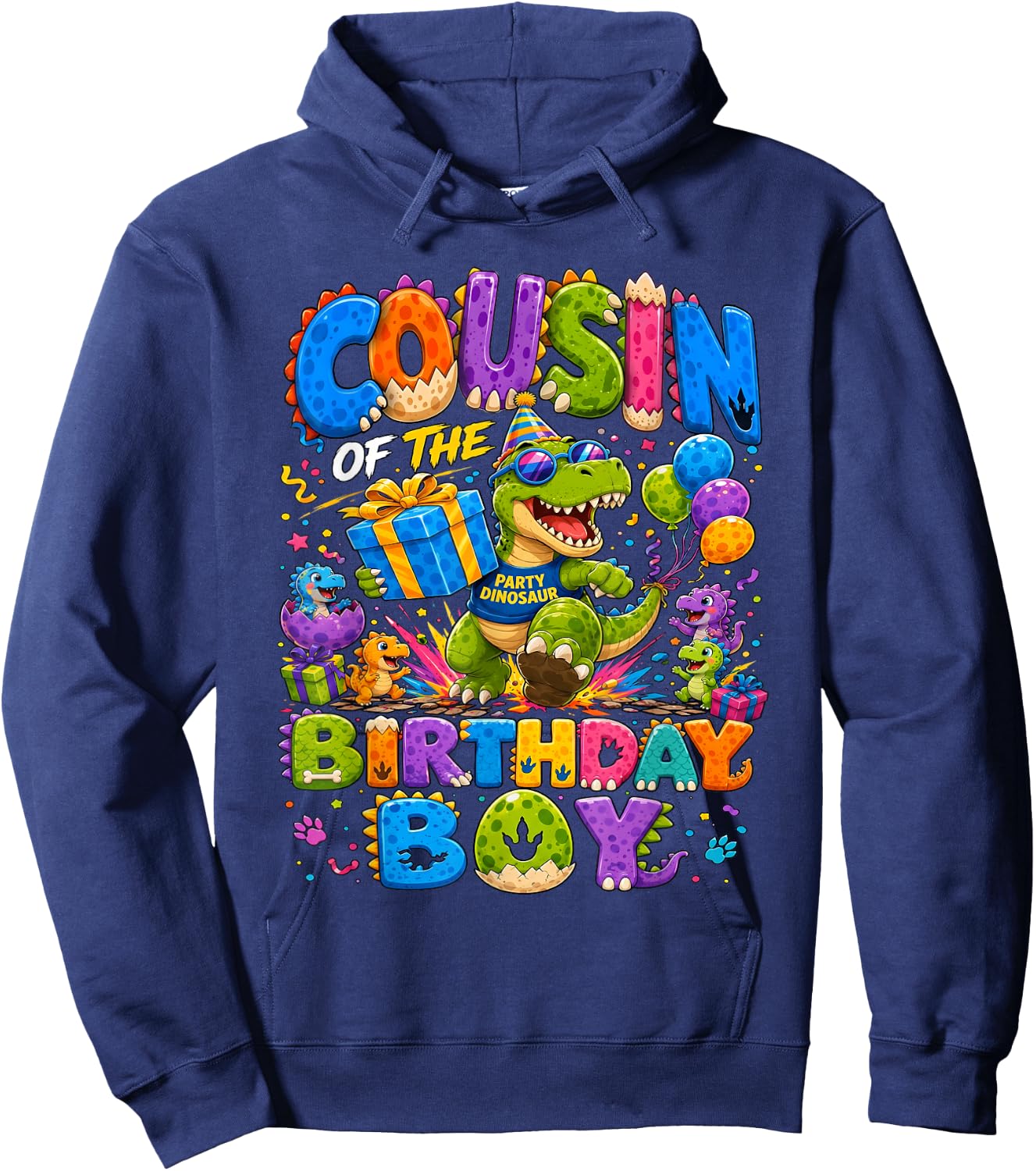 Cousin of The Birthday Boy T-Rex Dinosaur Hoodie - Hoodie | Navy