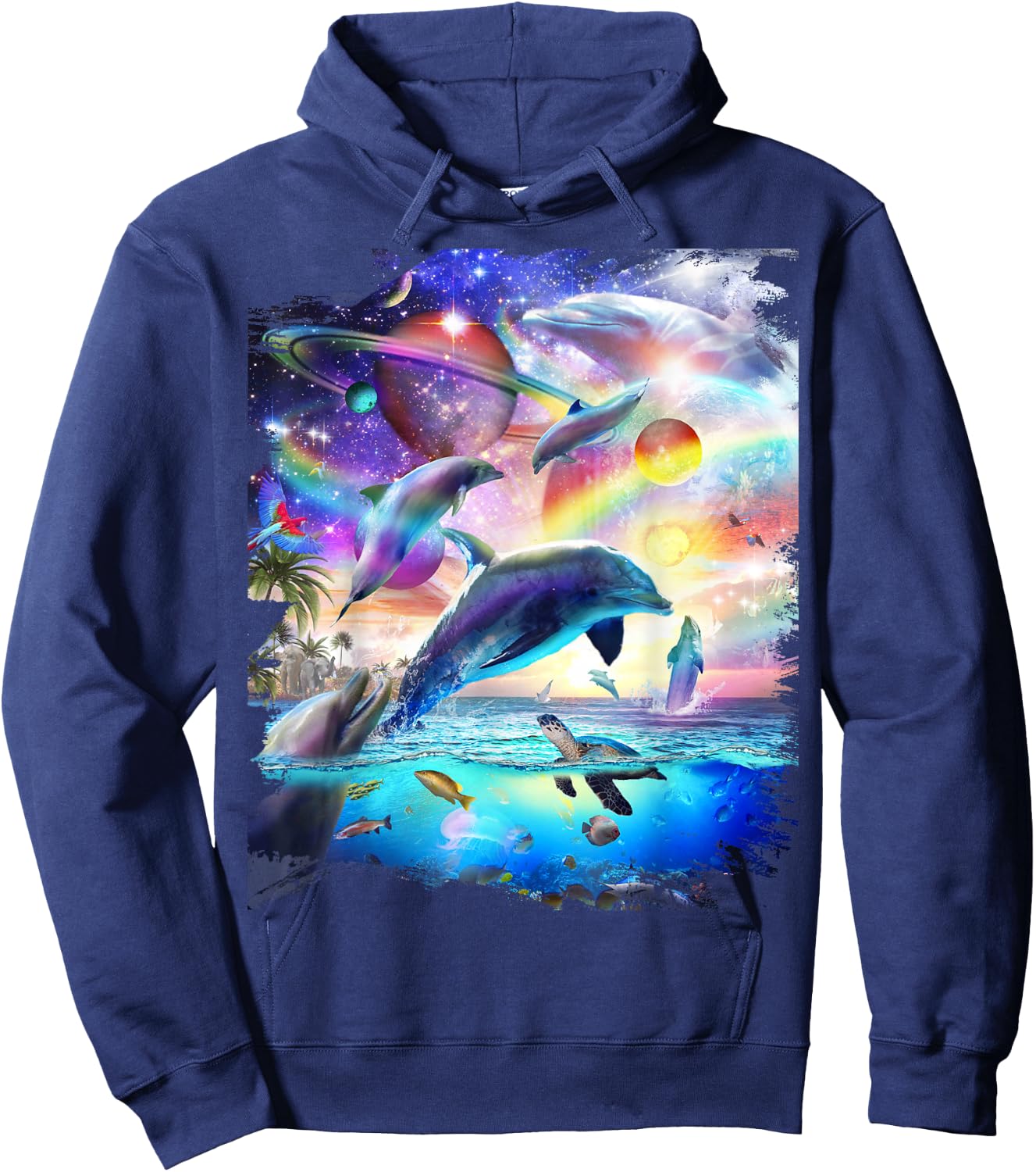 Space Dolphin Galaxy Dolphins Rainbow Hoodie - Hoodie | Navy