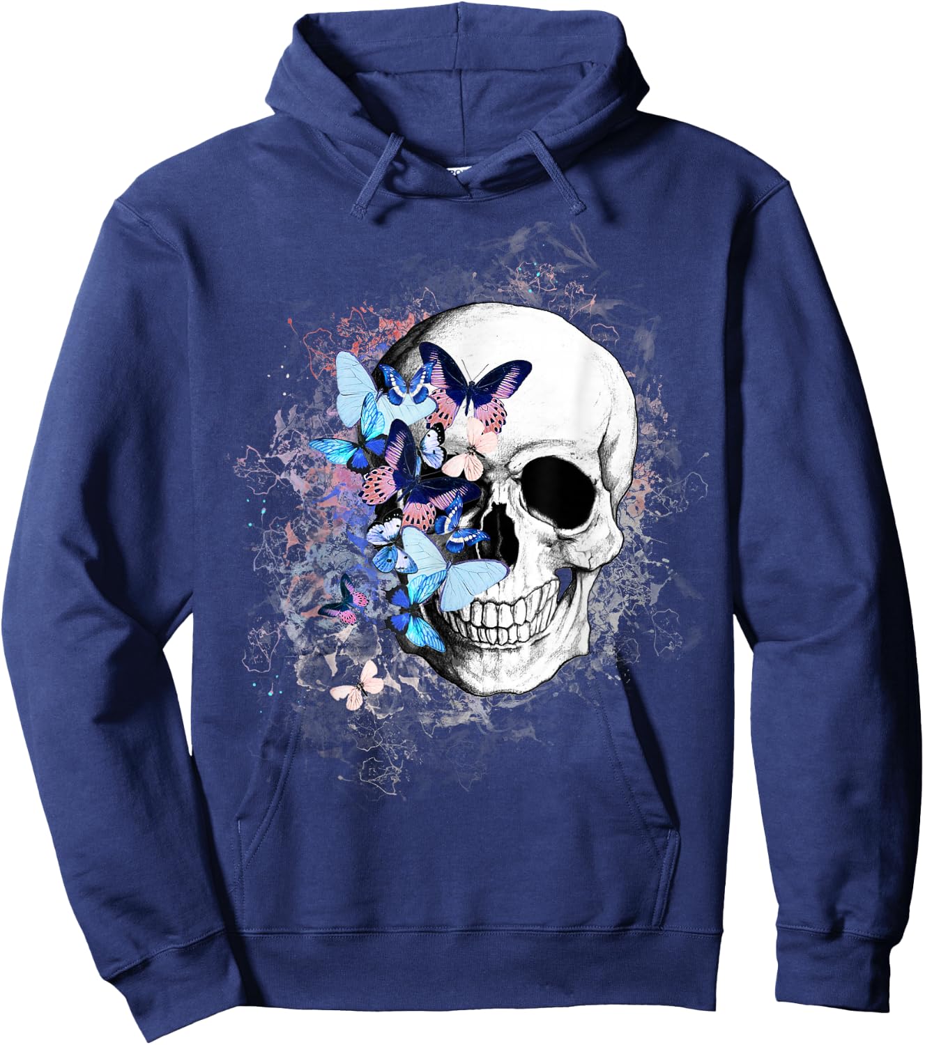 Skull with colorful butterflies, anatomy art Hoodie - Hoodie | Navy