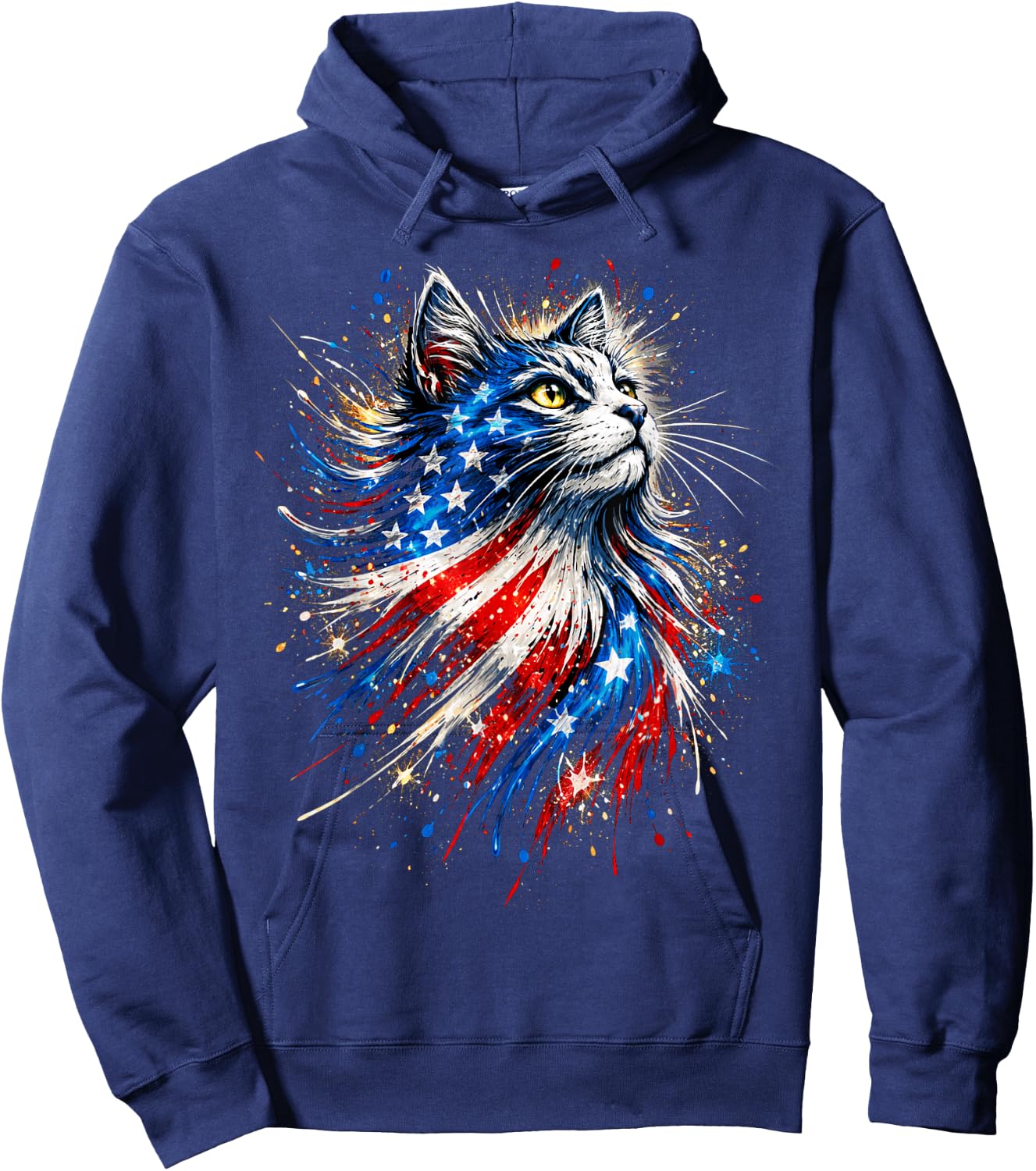 Patriotic Cat USA American Flag Kitty Hoodie - Hoodie | Navy