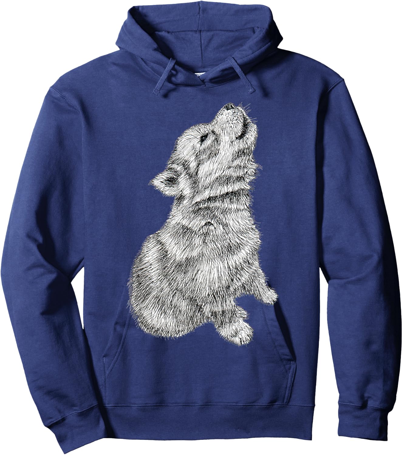 Cute Baby Howling Wolf Cub Sketch Hoodie - Hoodie | Navy
