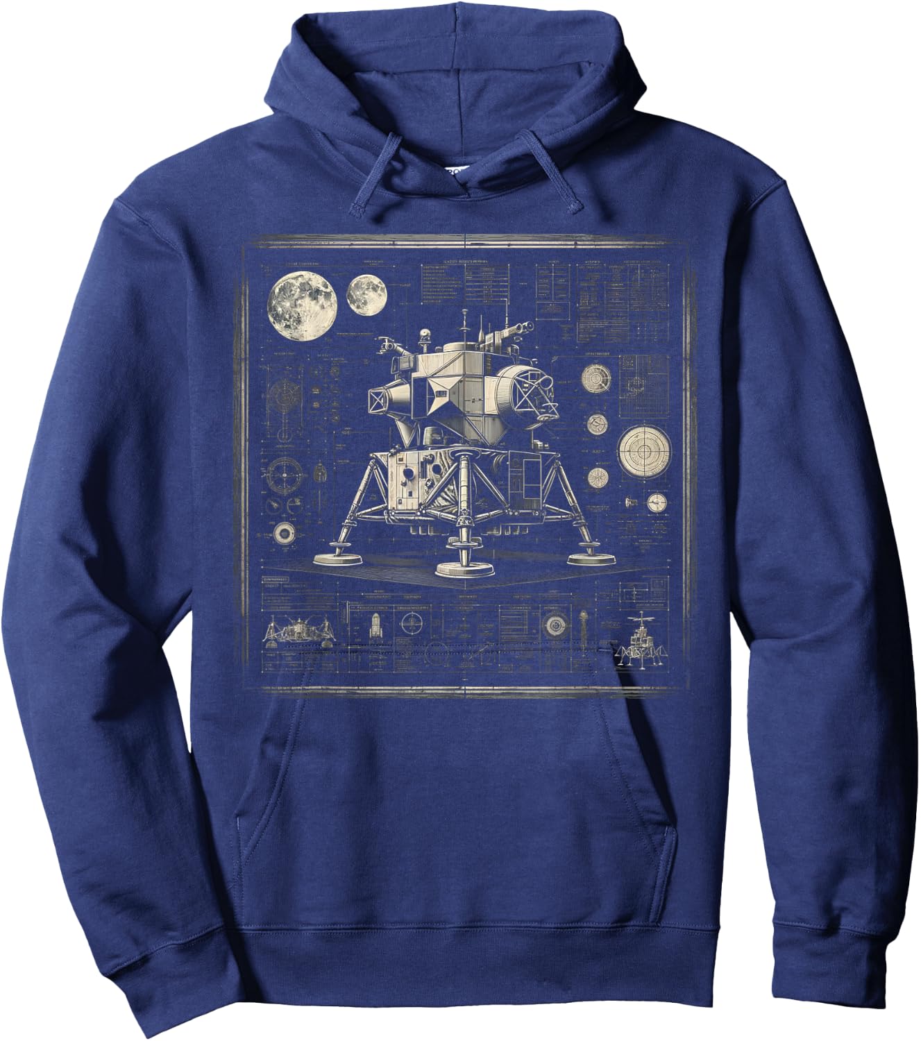Moon Lander Technical drawing Hoodie - Hoodie | Navy