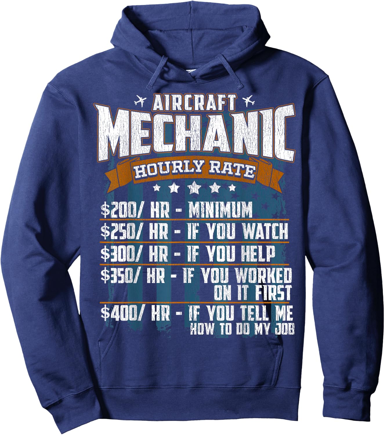 Aircraft Mechanic Hourly Rate Sarcastic Hoodie - Hoodie | Navy