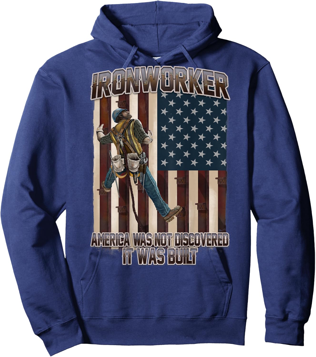 America was Not Discoverd USA Flag Ironworker Hoodie - Hoodie | Navy