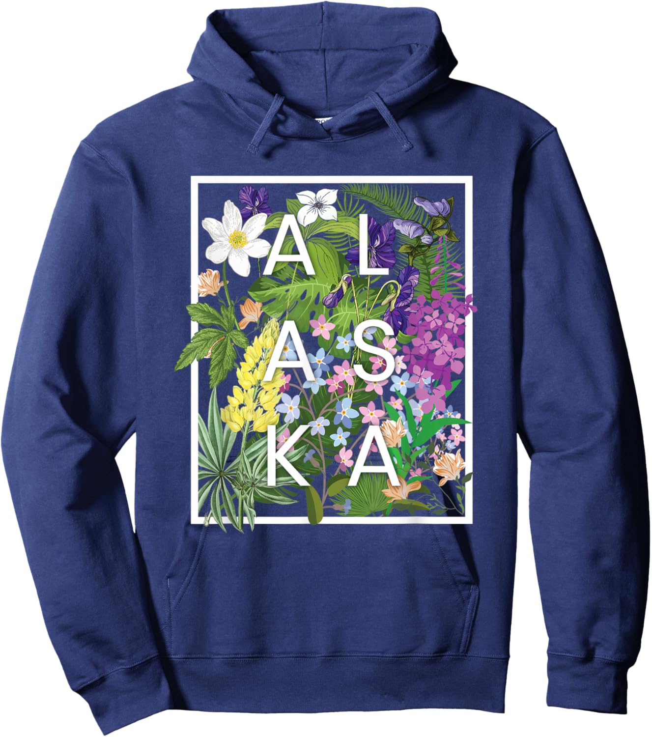 Flowers of Alaska Word Art - Alaskan Pride Hoodie - Hoodie | Navy