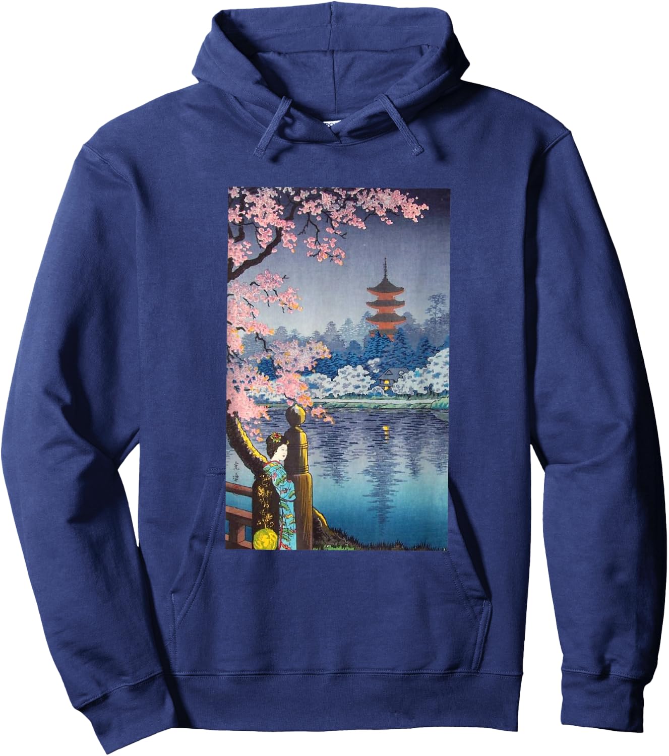 Vintage Woodblock Japanese Art Hoodie - Hoodie | Navy