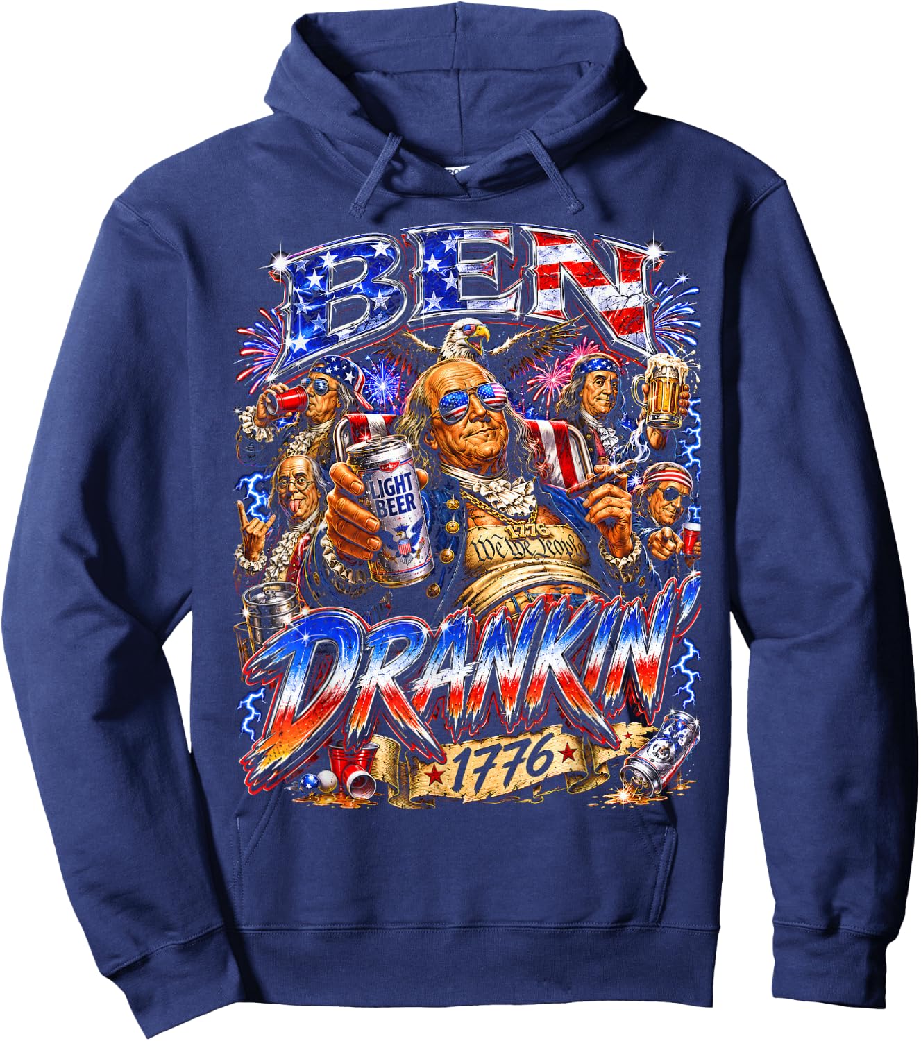 4th of July Ben Drankin T Funny Drinking Hoodie - Hoodie | Navy