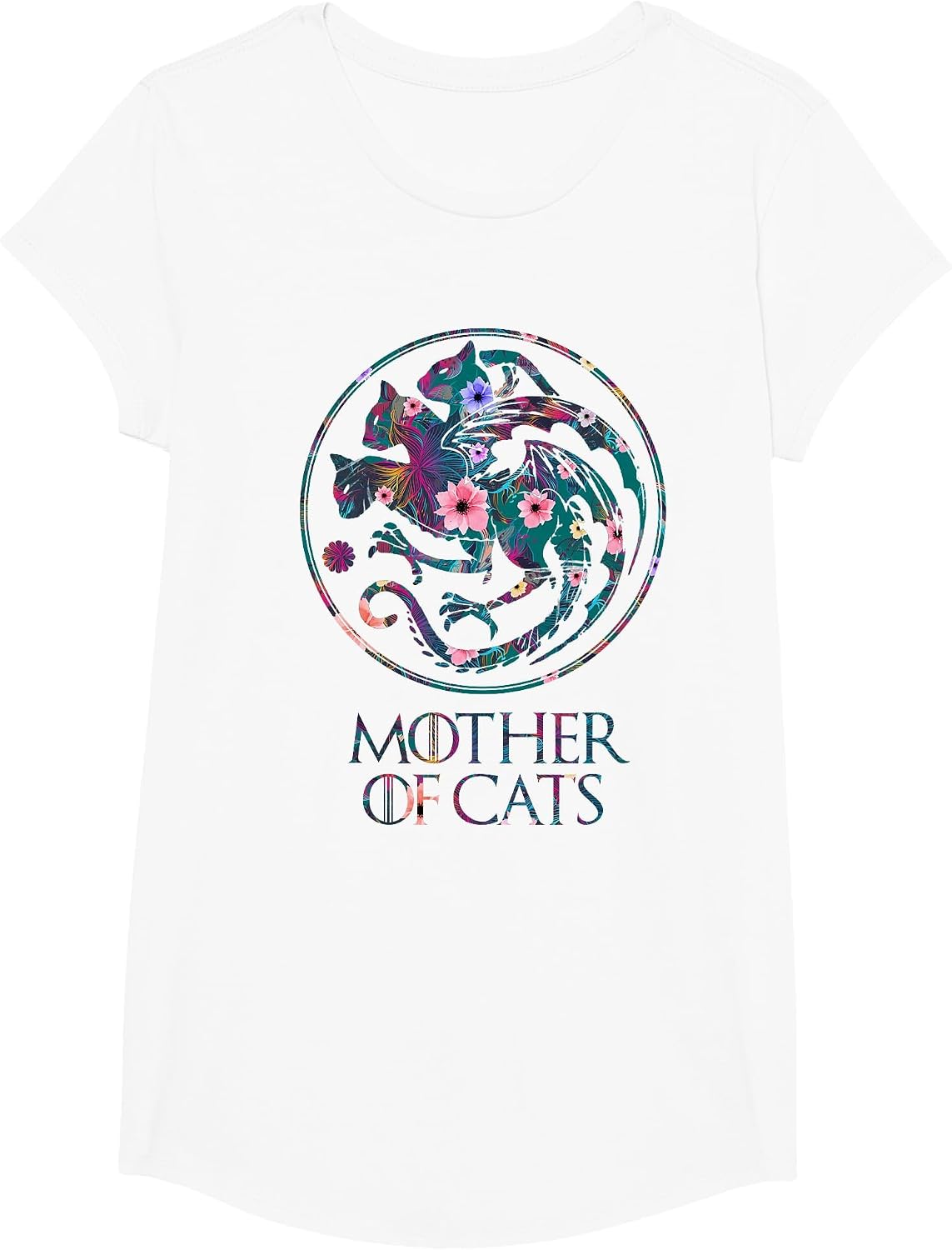 Mother of Cats Shirt with Floral Art - Cat Lovers