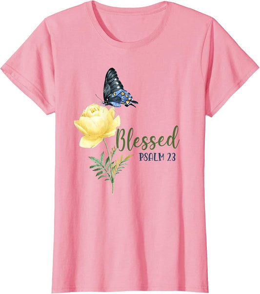 Christian Bible Verse Butterfly Rose Flower Blessed Psalm 23