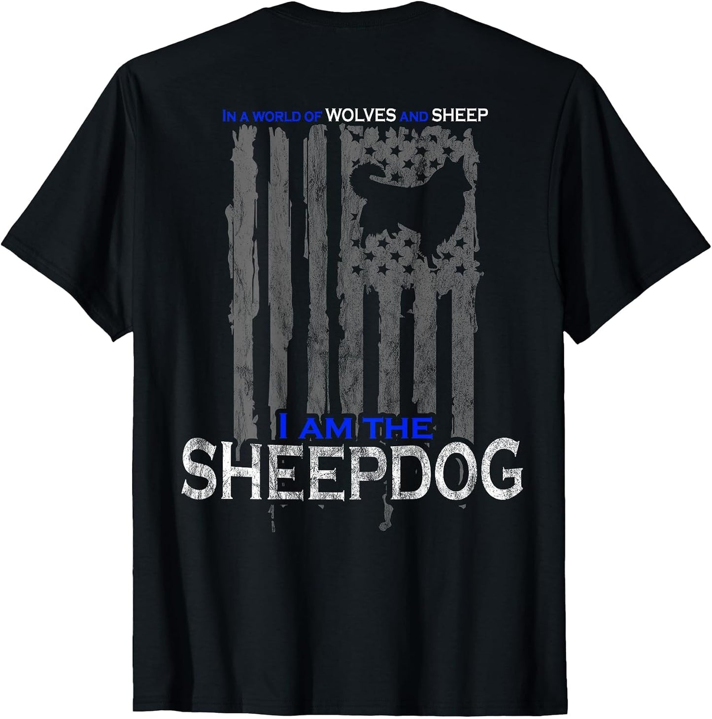 Patriotic Sheepdog, Wolves, and Sheep American Flag
