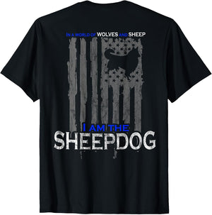 Patriotic Sheepdog, Wolves, and Sheep American Flag