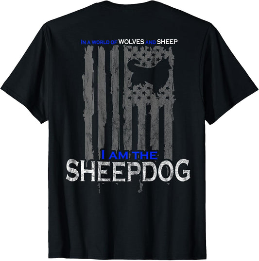 Patriotic Sheepdog, Wolves, and Sheep American Flag