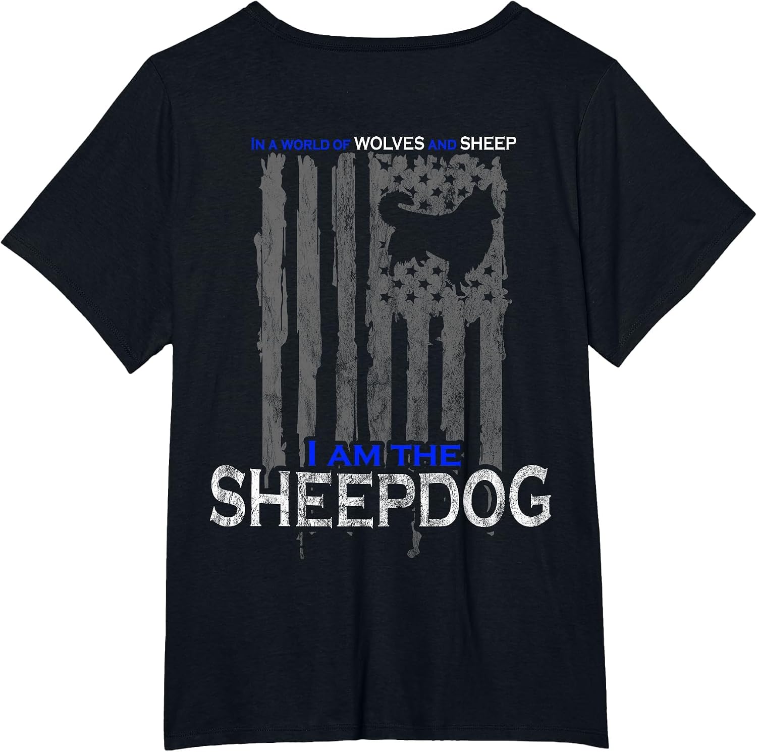 Patriotic Sheepdog, Wolves, and Sheep American Flag