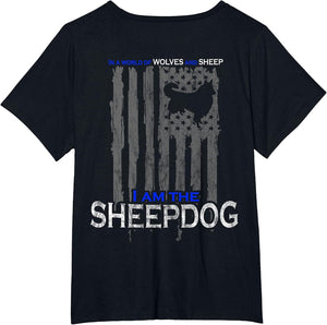 Patriotic Sheepdog, Wolves, and Sheep American Flag
