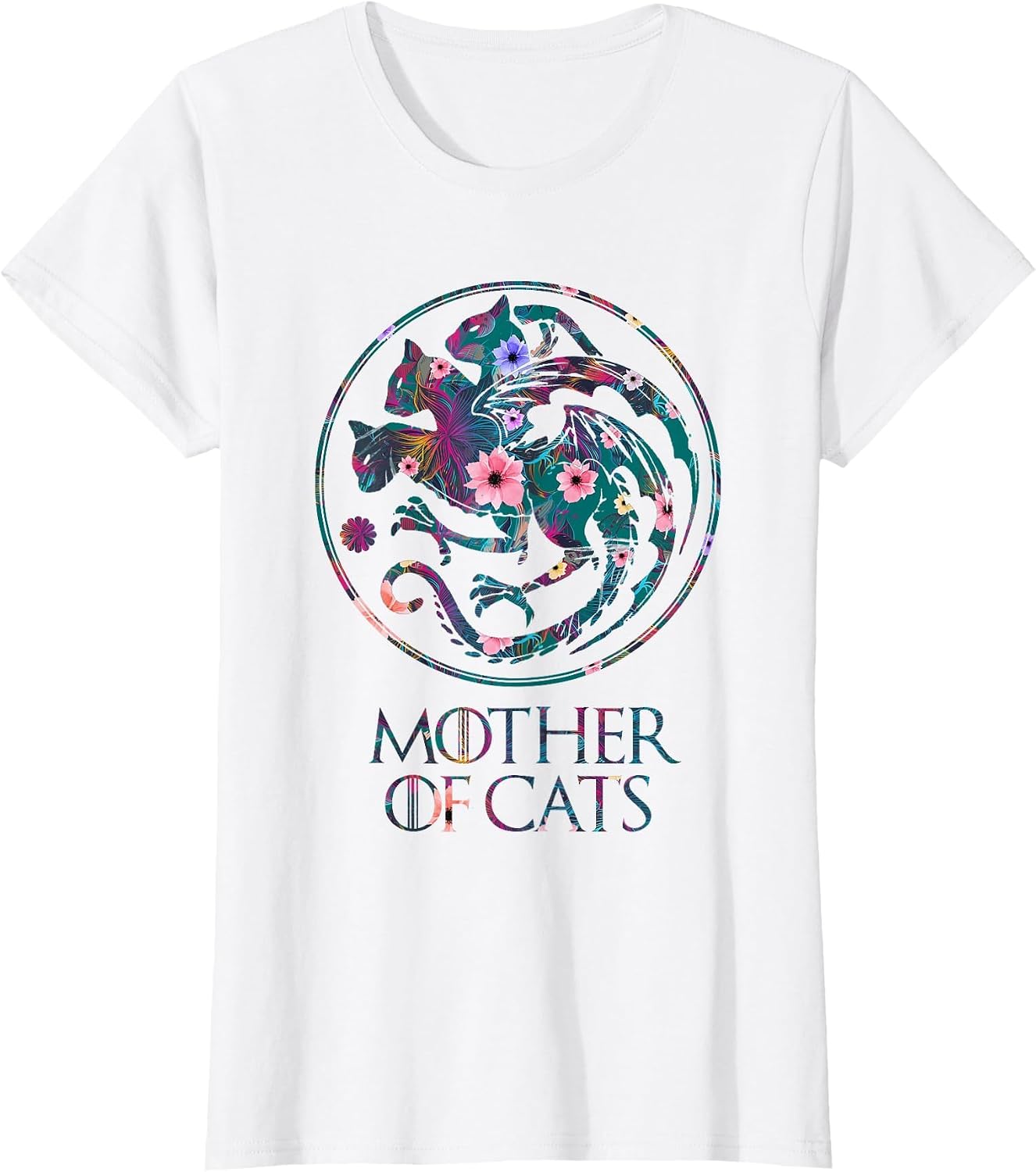 Mother of Cats Shirt with Floral Art - Cat Lovers