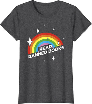 Read Banned Books Funny Sarcastic Rainbow Library School USA