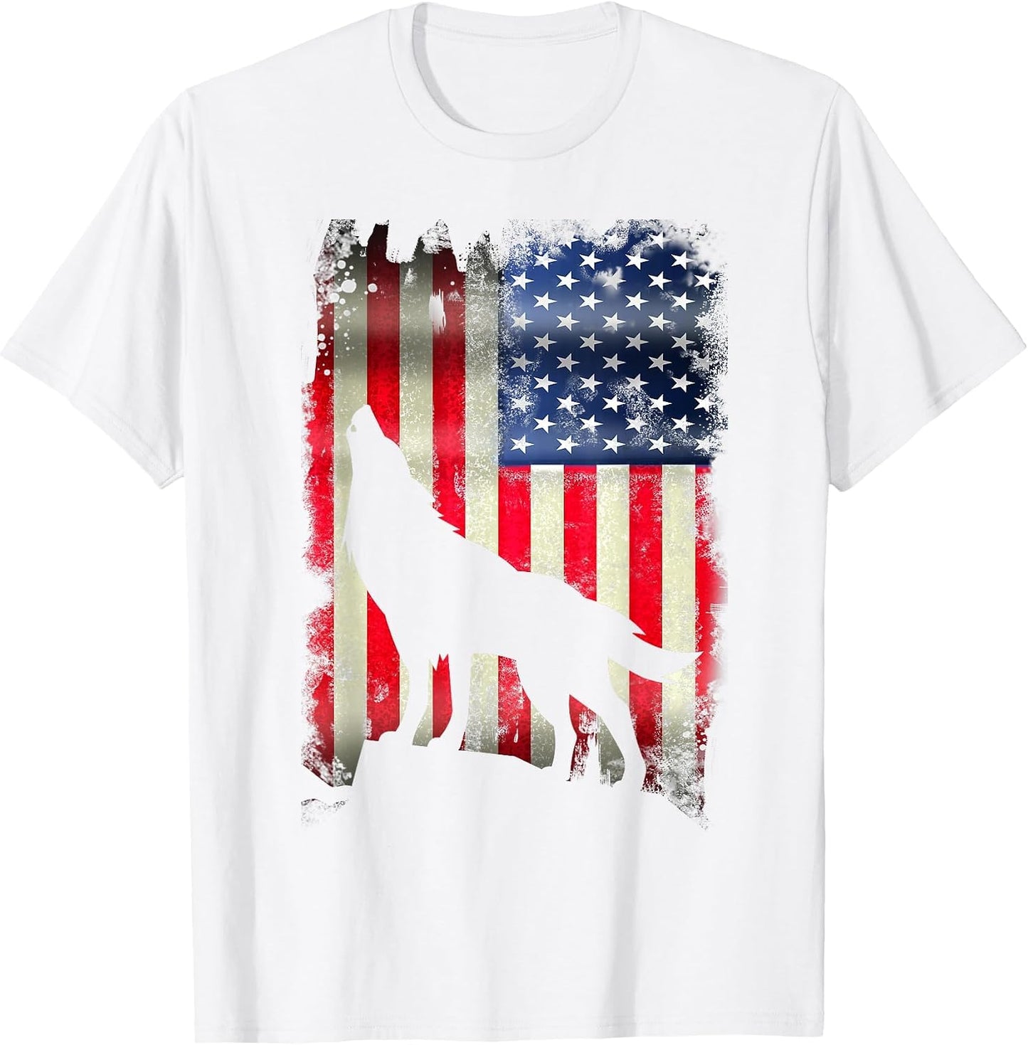 USA Wolf Vintage American Flag Funny Animal T Shirt