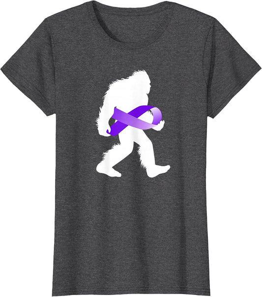 Bigfoot Pancreatic Cancer Awareness Purple Ribbon Sasquatch