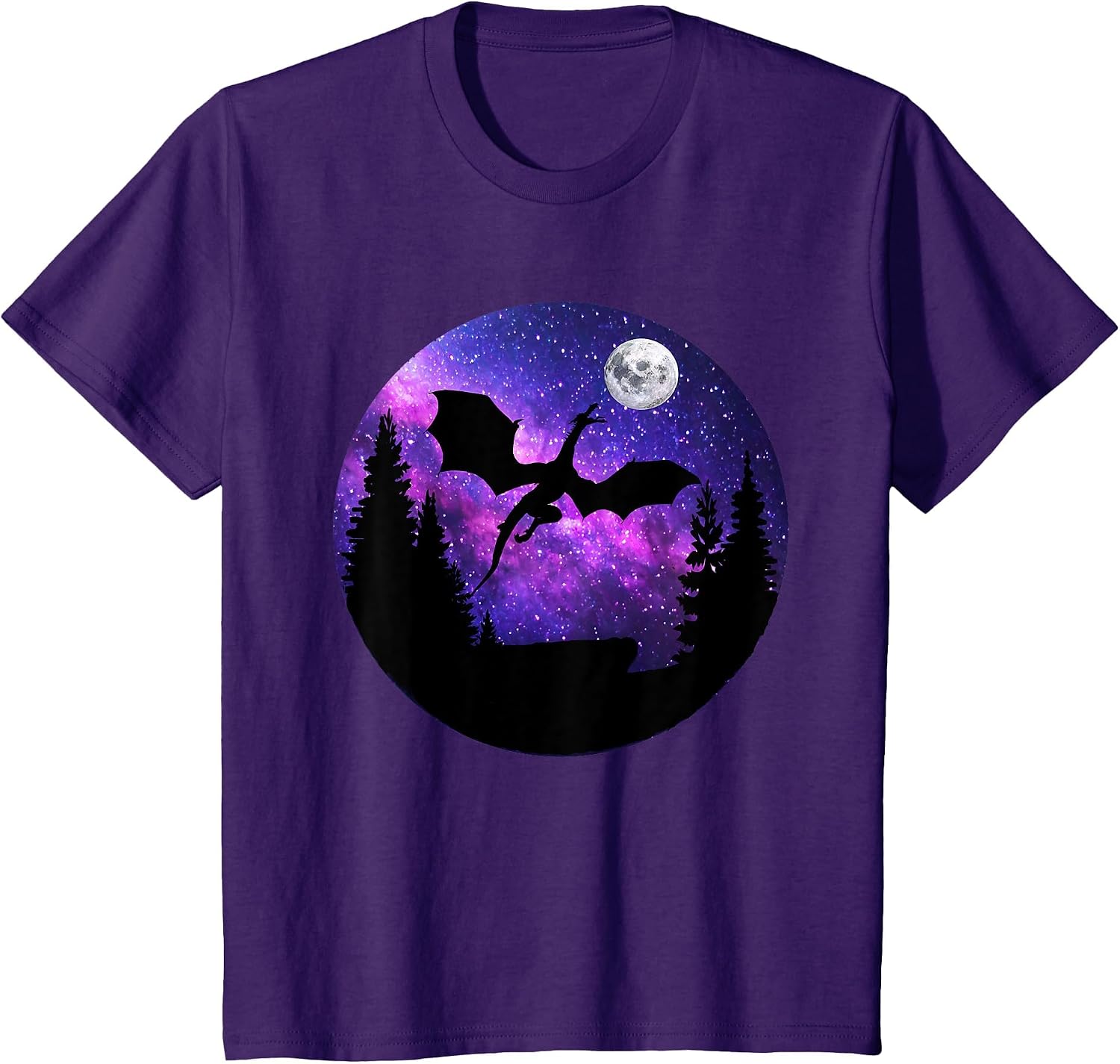 Dragon in Night Sky Full Moon Purple Galaxy Cosmic Art