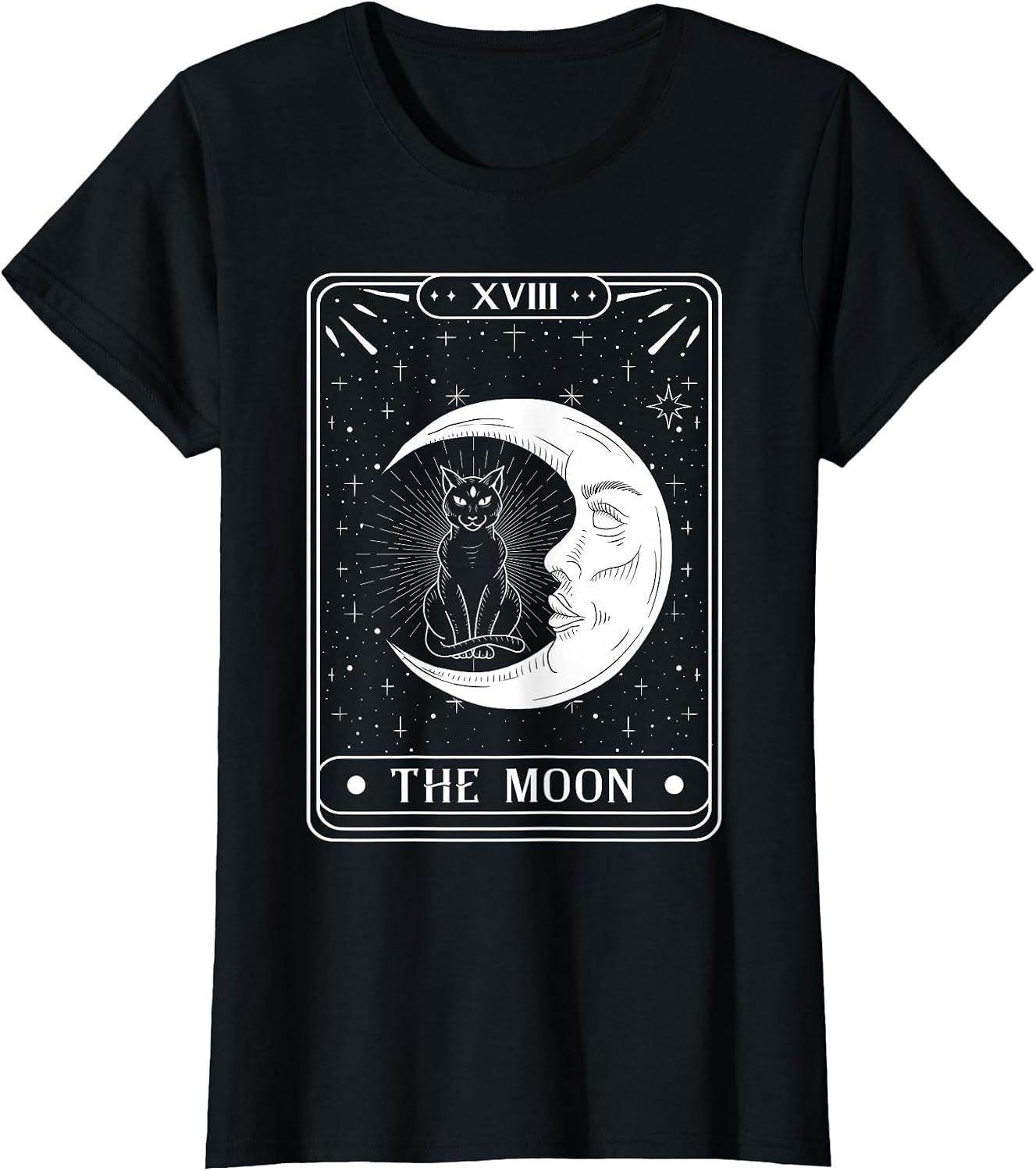 The Moon Tarot Card Crescent Moon and Cat Graphic