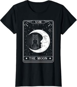 The Moon Tarot Card Crescent Moon and Cat Graphic